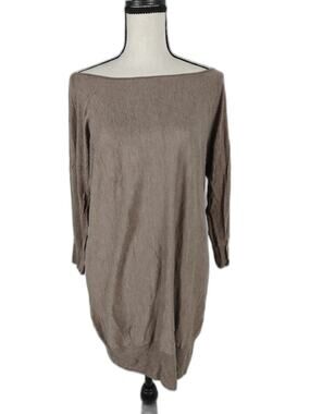 Women's Hinge Knit Tunic Sweater Taupe Boat Neck Size S